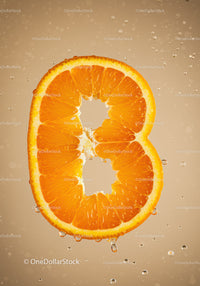 Fresh Orange Slice Shaped Like Number Eight with Water Droplets