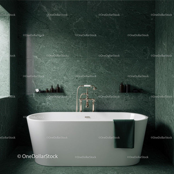 Luxurious Green Marble Bathroom with Elegant Freestanding Bathtub