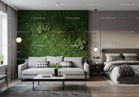 Elegant Modern Living Room with Green Plant Wall and Cozy Sofa