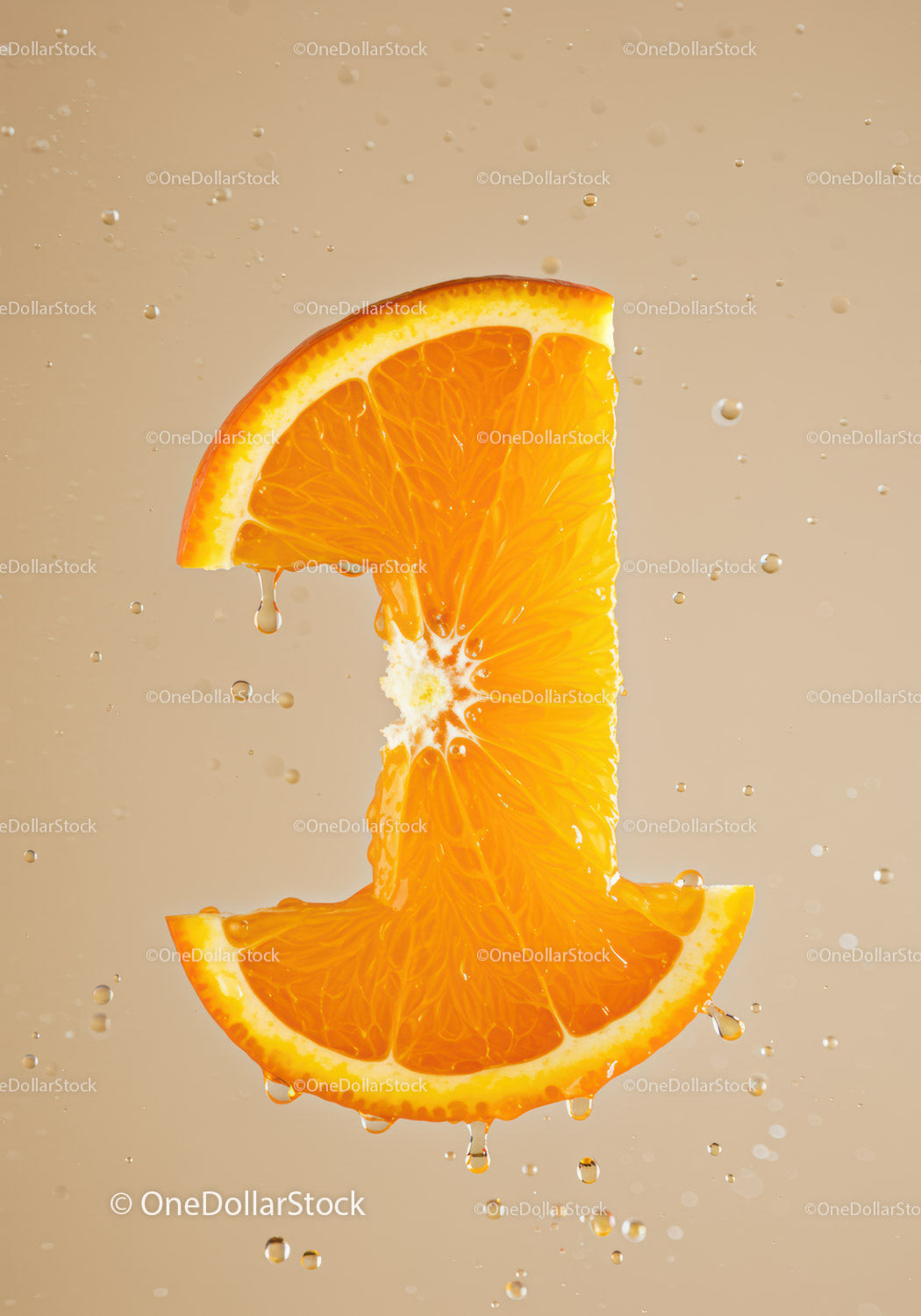 Fresh juicy orange slice with water droplets