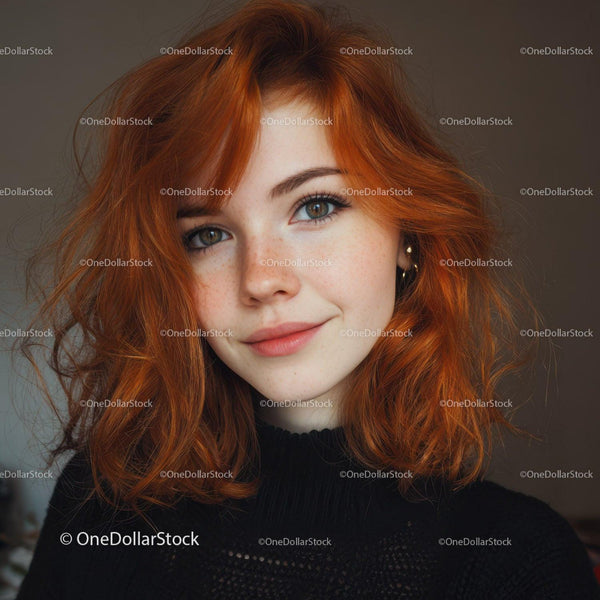 Young Woman with Vibrant Red Curly Hair and Bright Eyes