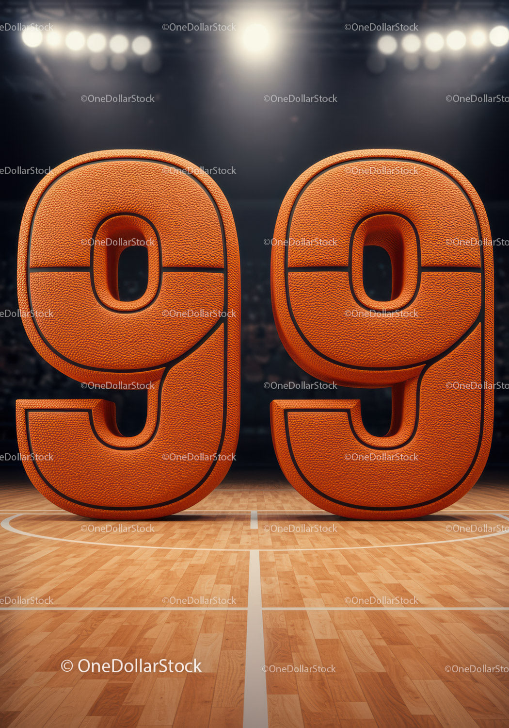 Basketball Texture Numbers Displayed on Court Floor
