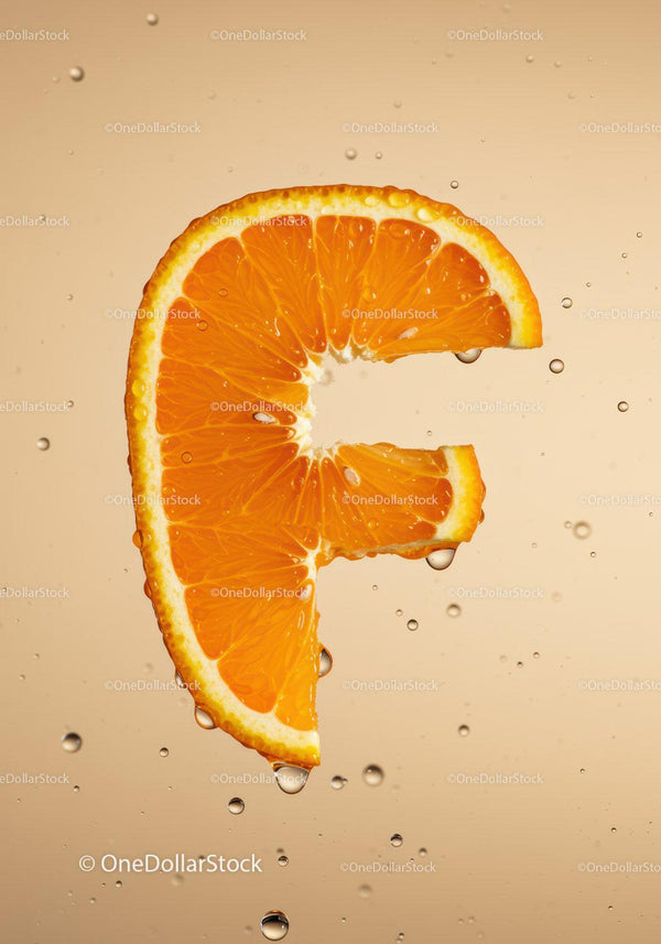 Fresh Orange Slice with Water Droplets on Beige Background