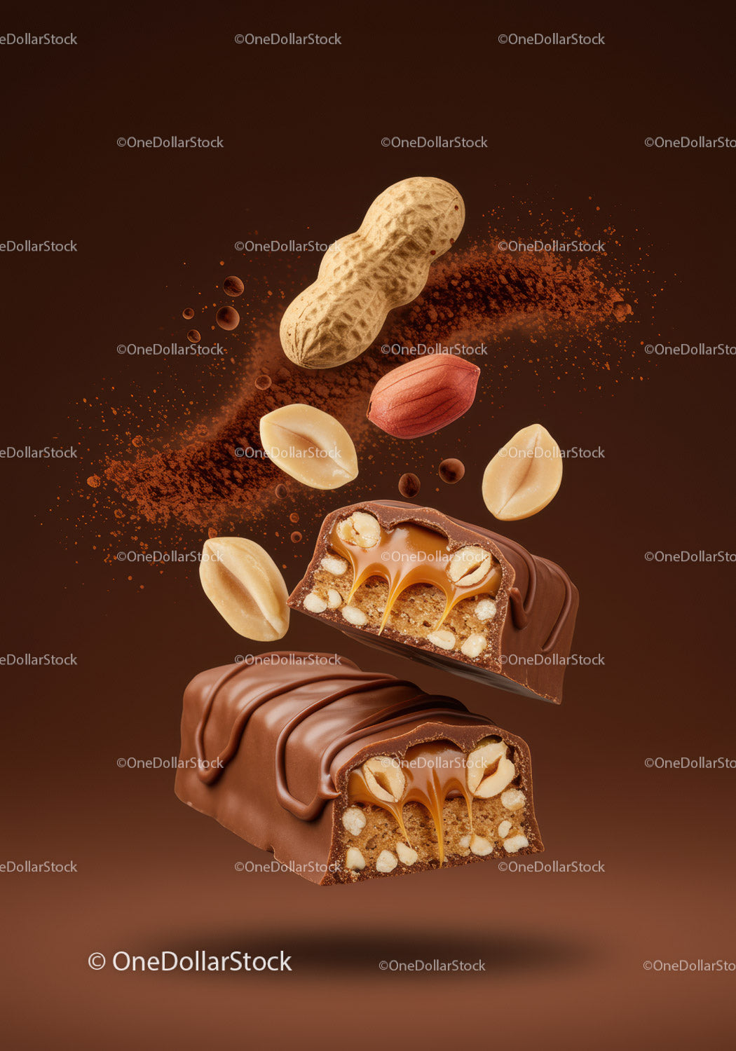 Chocolate Peanut Caramel Candy Bar with Nuts