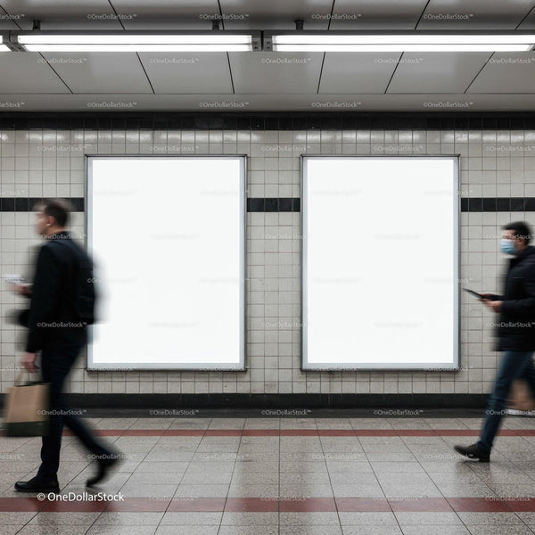 Two Empty Billboards in Urban Subway Corridor JPG Mockup Image