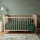Modern Wooden Baby Crib in Cozy Green Nursery Room