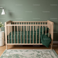 Modern Wooden Baby Crib in Cozy Green Nursery Room