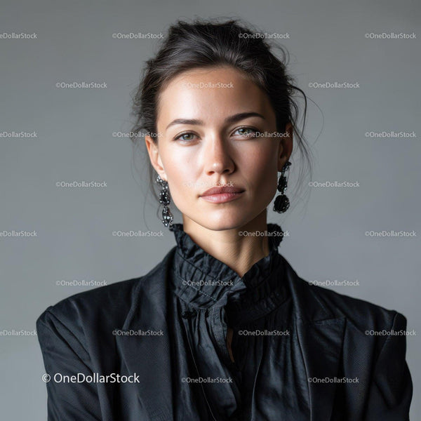 Elegant Woman Portrait in Classic Black Blouse