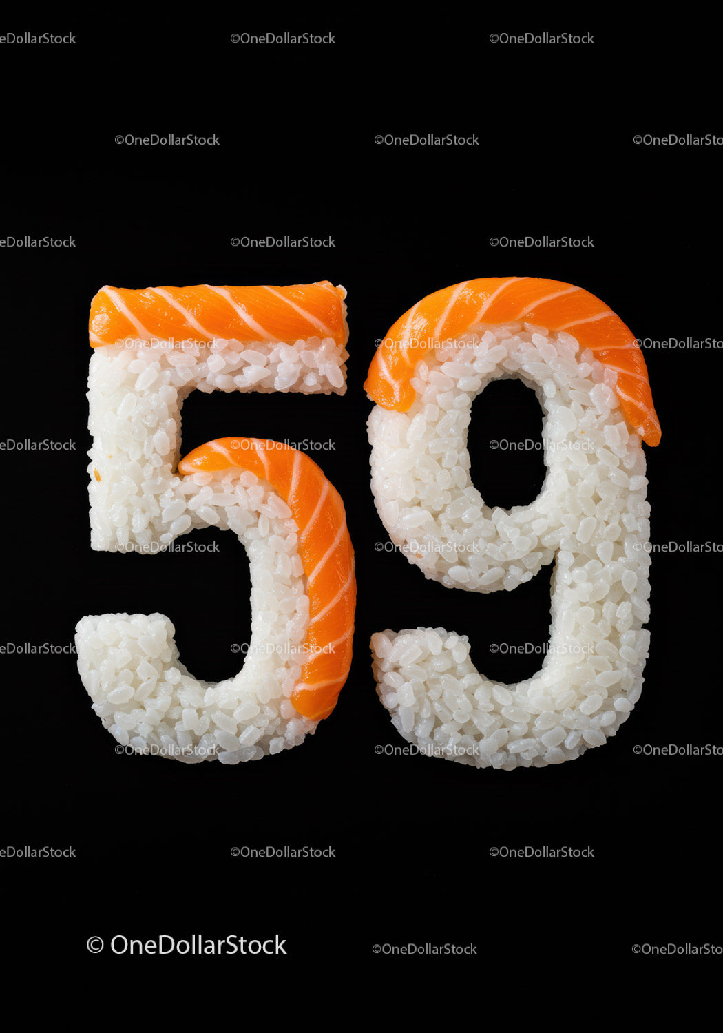 Creative sushi shaped as number fifty nine