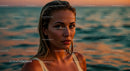Close-Up of a Woman with Wet Hair and Water Droplets at Sunset
