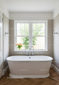 Bright and Modern Bathroom with Classic Bathtub and Large Window