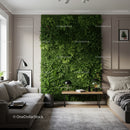 Stylish Modern Living Room with Lush Green Vertical Garden and Cozy Furniture