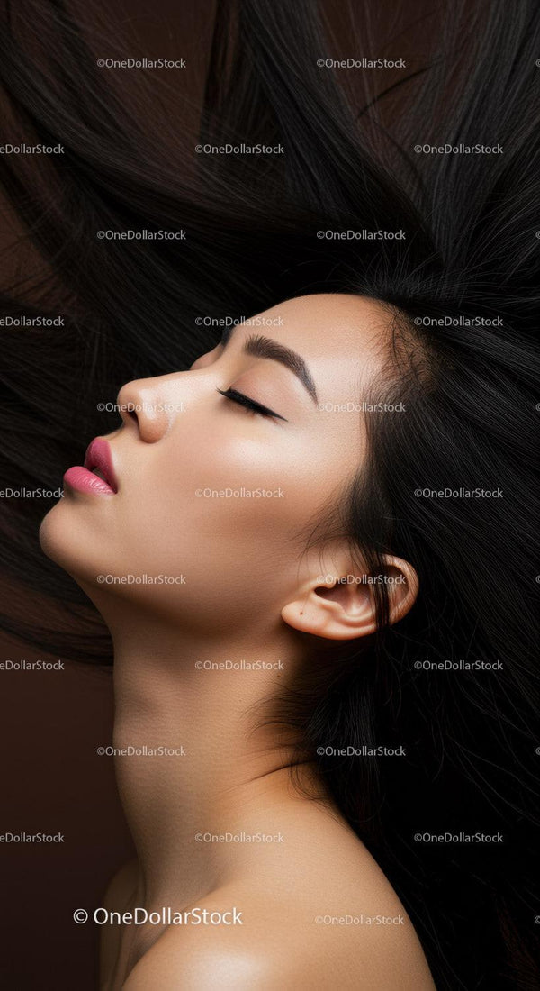 Profile of serene woman with flowing dark hair