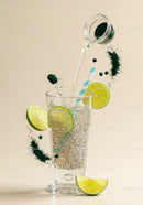 Refreshing lime chia drink with spirulina powder splash
