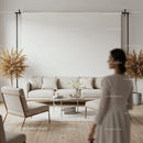 Cozy beige living room with modern furniture and plants
