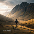Scenic Mountain Valley with Hiking Trail and Solitary Hiker