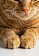 Close up of ginger cat paws and whiskers