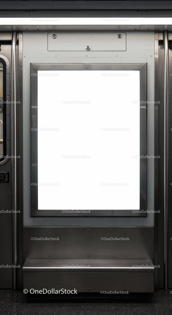 Modern blank advertising display in subway train interior JPG Mockup Image