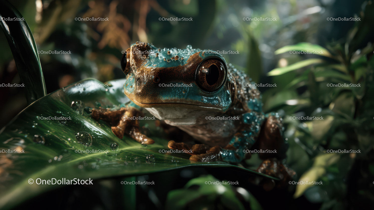 Close-up of Vibrant Green and Brown Rainforest Frog on Leaf