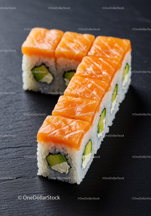 Fresh salmon sushi rolls with avocado and cream cheese