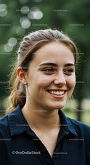 Young Woman Smiling Outdoors in a Nature Setting