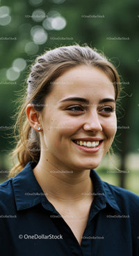 Young Woman Smiling Outdoors in a Nature Setting
