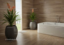 Modern Bathroom with Wooden Walls and Pink Flowers in Elegant Design