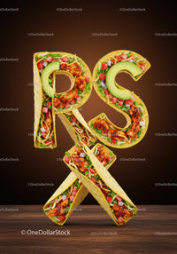 Fresh Tacos Arranged as Letters on Wooden Table