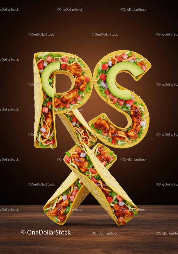 Fresh Tacos Arranged as Letters on Wooden Table