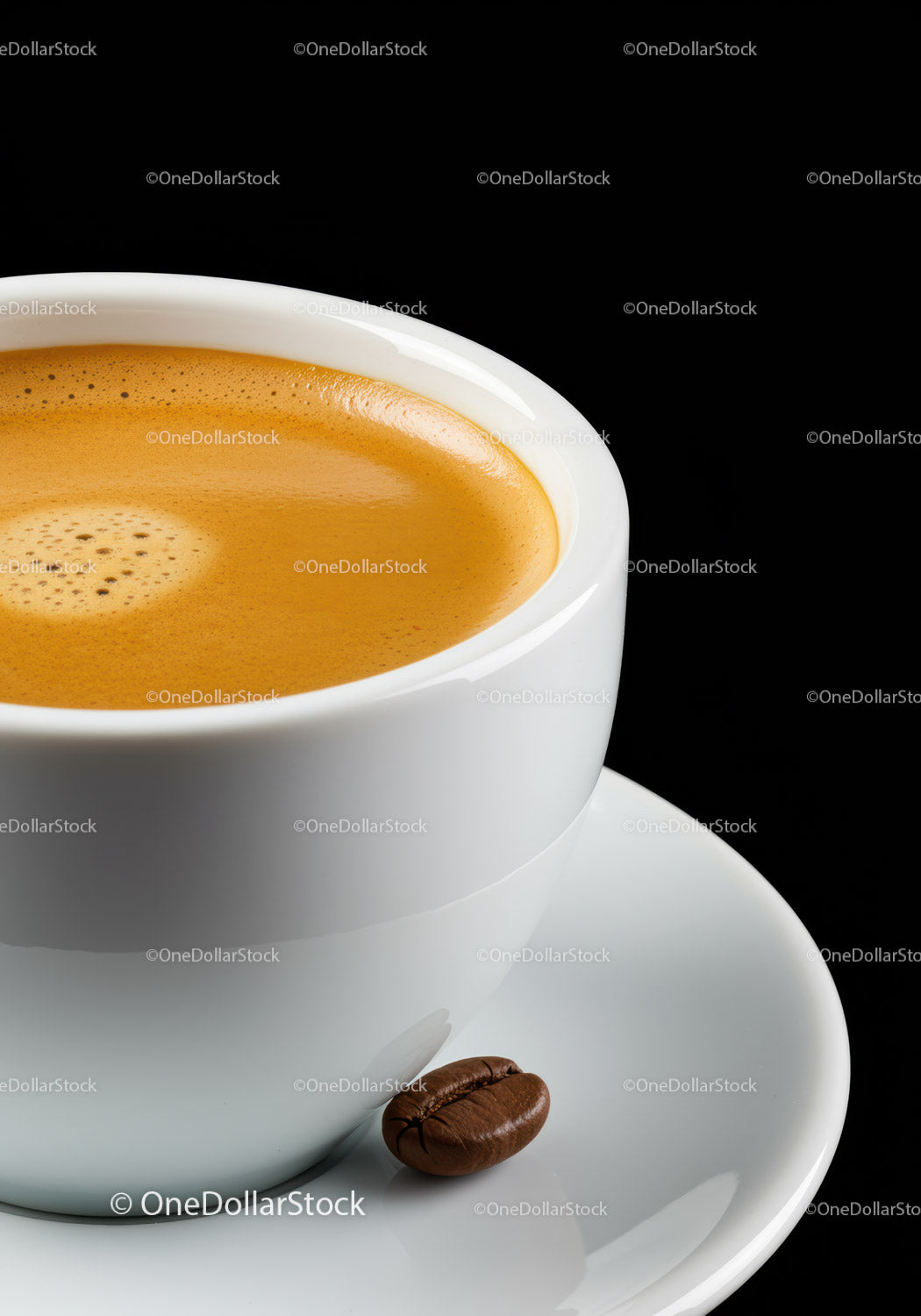 Close up of creamy coffee crema in white cup
