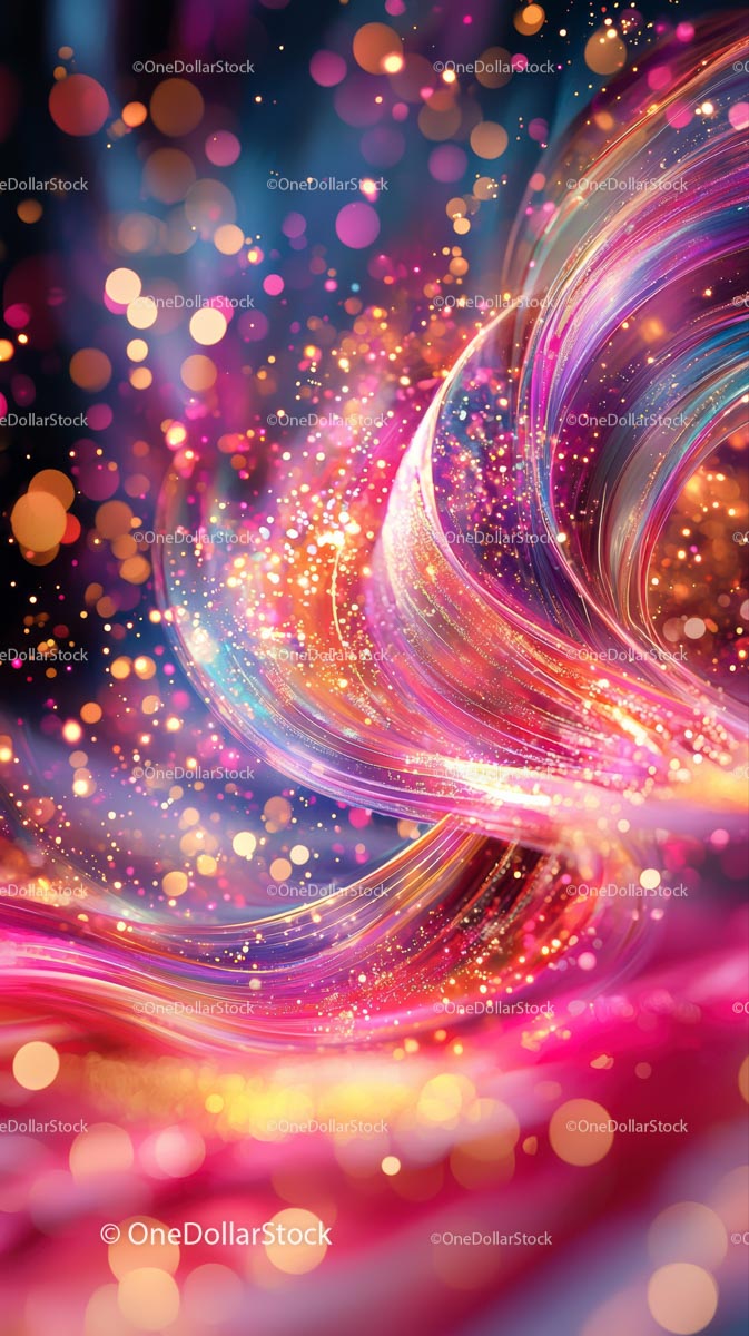 Colorful Neon Light Swirls and Bokeh Effects in Abstract Digital Art