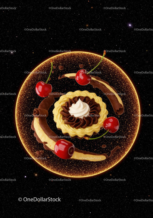 Chocolate Tart with Cherries on Glittering Plate