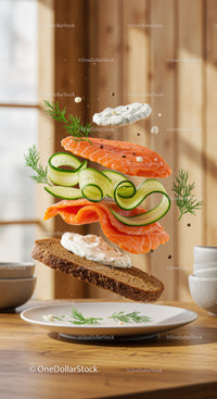 Fresh Salmon and Cucumber Open Sandwich with Dill