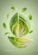 Fresh Romaine Lettuce Leaves Suspended in Water