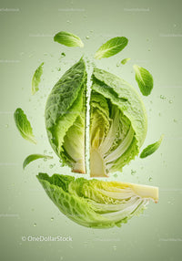 Fresh Romaine Lettuce Leaves Suspended in Water