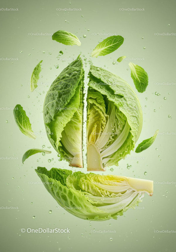 Fresh Romaine Lettuce Leaves Suspended in Water