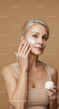 Elegant Mature Woman Applying Cream for Skincare Routine