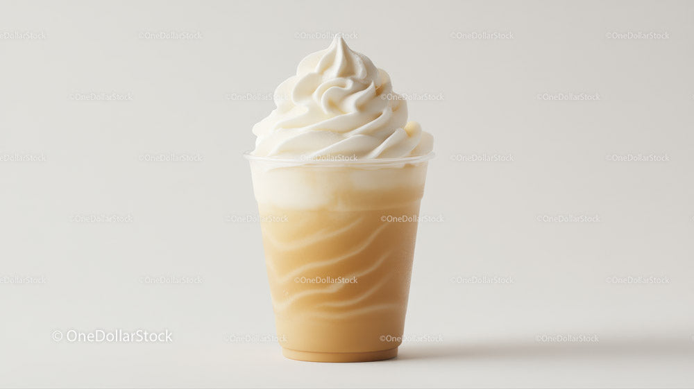 Creamy Iced Coffee with Whipped Topping in a Plastic Cup