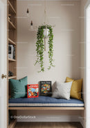 Hanging Green Plant with Cushioned Window Nook in Cozy Modern Home