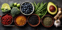 Colorful Superfood Arrangement With Blueberries Broccoli and Avocado