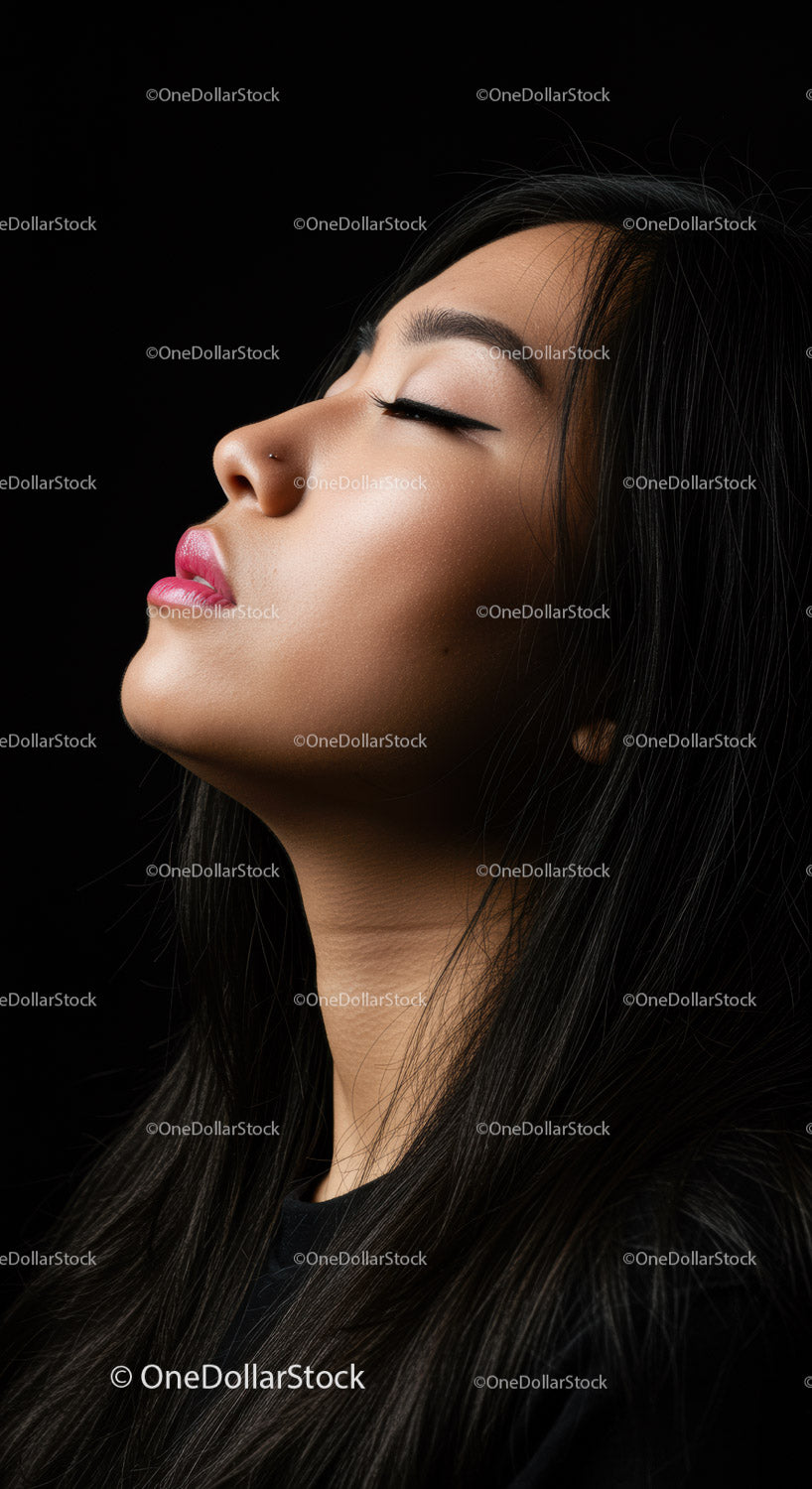Young Woman in Profile with Eyes Closed and Serene Expression