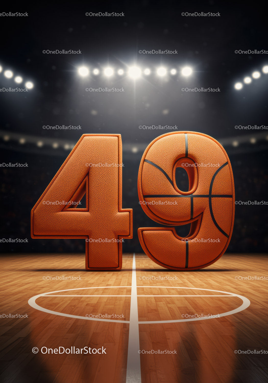 Basketball Styled Number Forty Nine on Court Floor