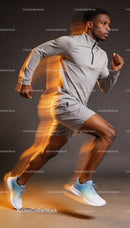 Athletic man in motion running with dynamic speed effect