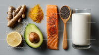 Fresh Salmon with Avocado Lemon Oats and Milk for Healthy Diet