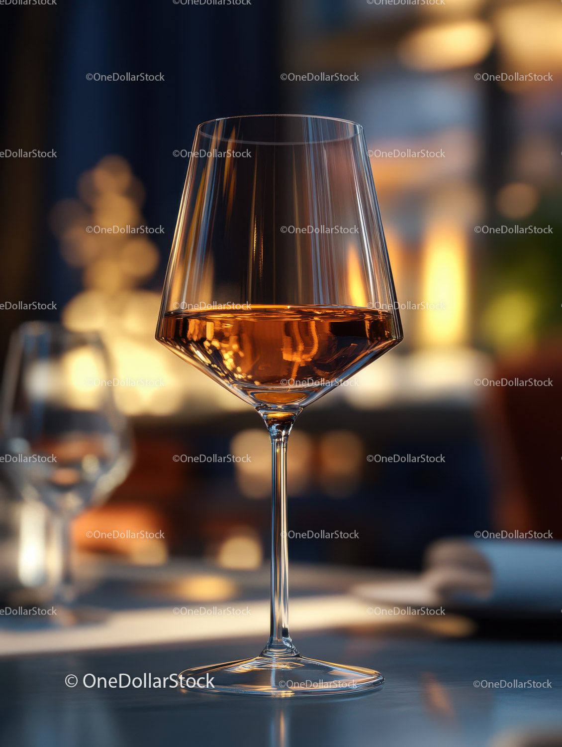 Elegant Rose Wine Glass in Warm Ambient Lighting for Fine Dining
