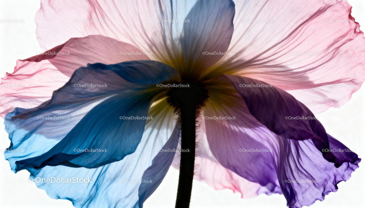 Delicate translucent flower petals with colorful light