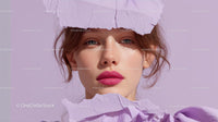 Beautiful Woman with Radiant Pink Lips and Artistic Background