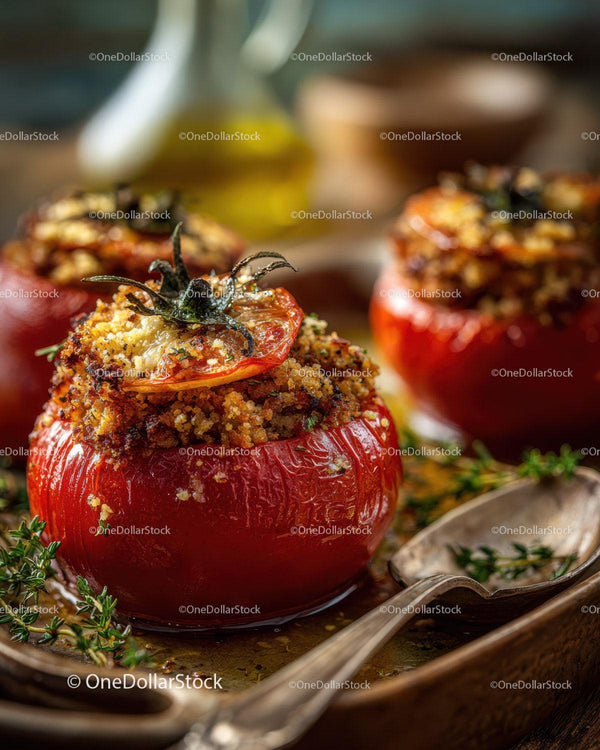 Stuffed Cherry Tomatoes Baked with Herbs and Cheese