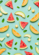 Fresh melon and watermelon slices with mint leaves