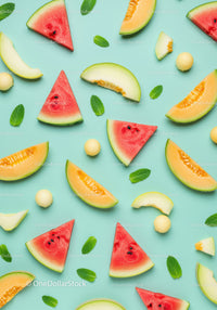 Fresh melon and watermelon slices with mint leaves